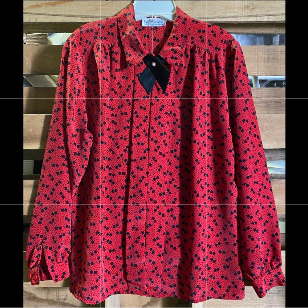 70’s Red & Black Vintage Impressions Women’s Blouse